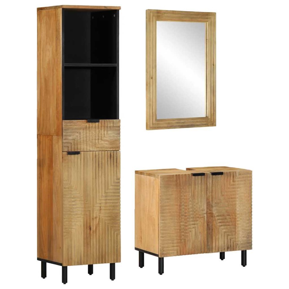 Conjunto de muebles de baño 3 uds marrón madera maciza de