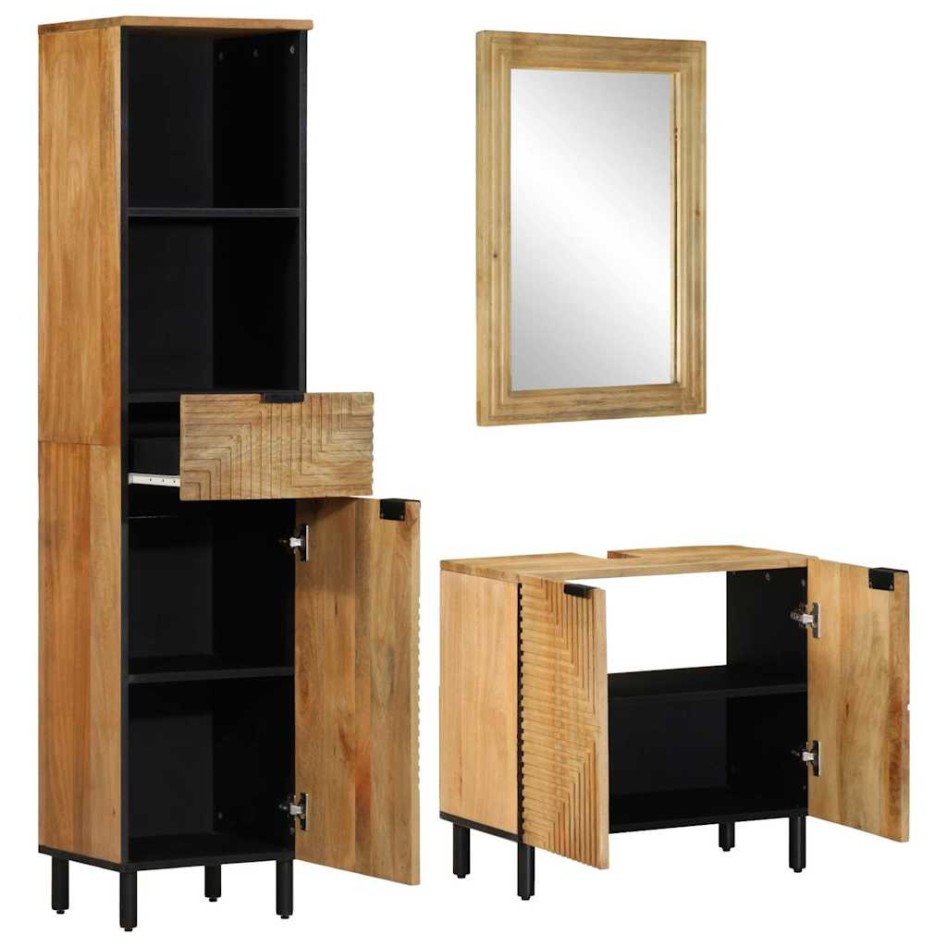 Conjunto de muebles de baño 3 uds marrón madera maciza de