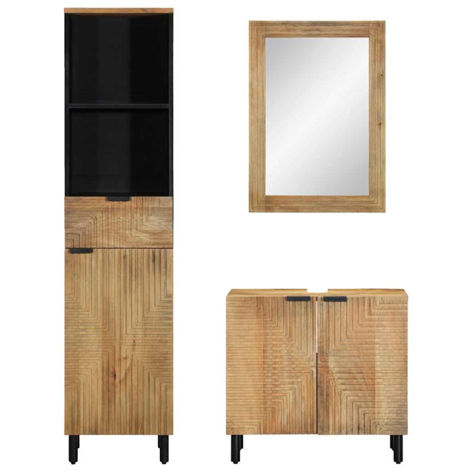 Conjunto de muebles de baño 3 uds marrón madera maciza de