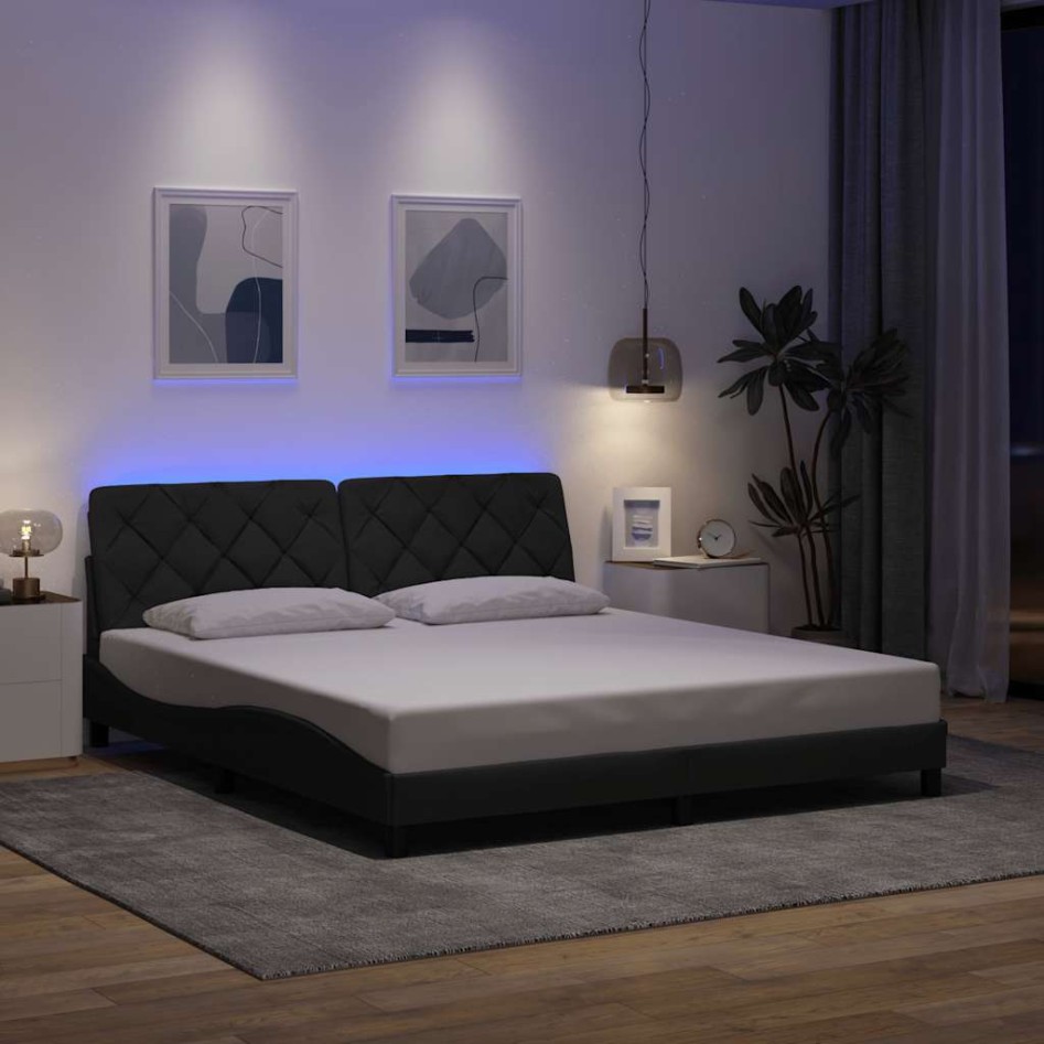 Estructura de cama con LED sin colchón gris oscuro 180x200