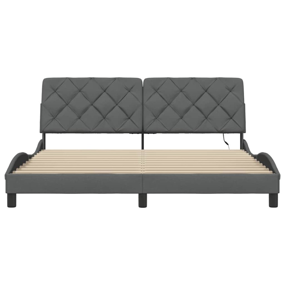 Estructura de cama con LED sin colchón gris oscuro 180x200