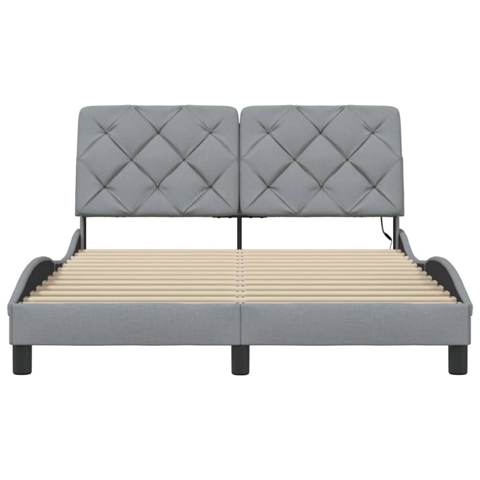 Estructura de cama con LED sin colchón gris claro 140x200