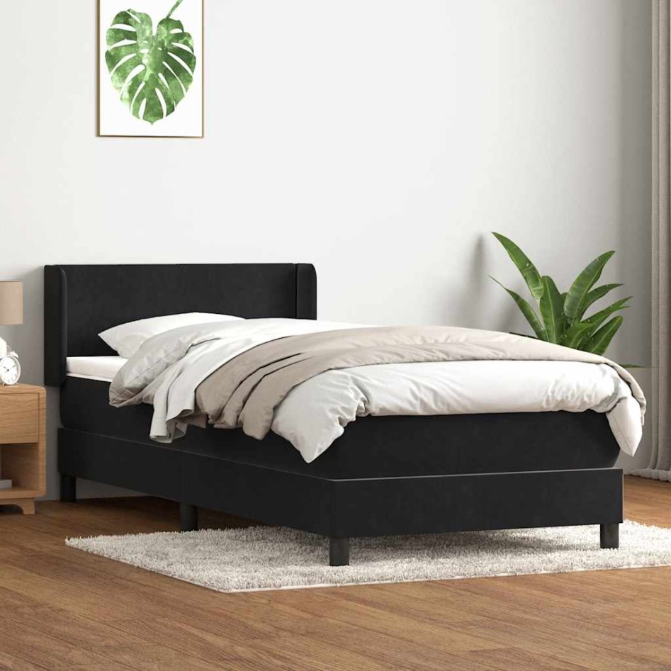 Cama box spring con colchón cuero sintético negro 90x210