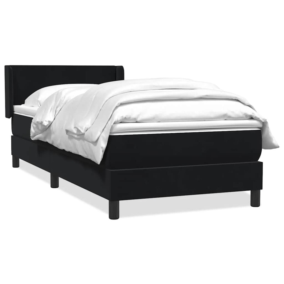 Cama box spring con colchón cuero sintético negro 90x210