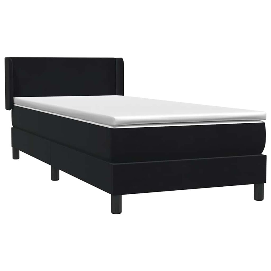 Cama box spring con colchón cuero sintético negro 90x210
