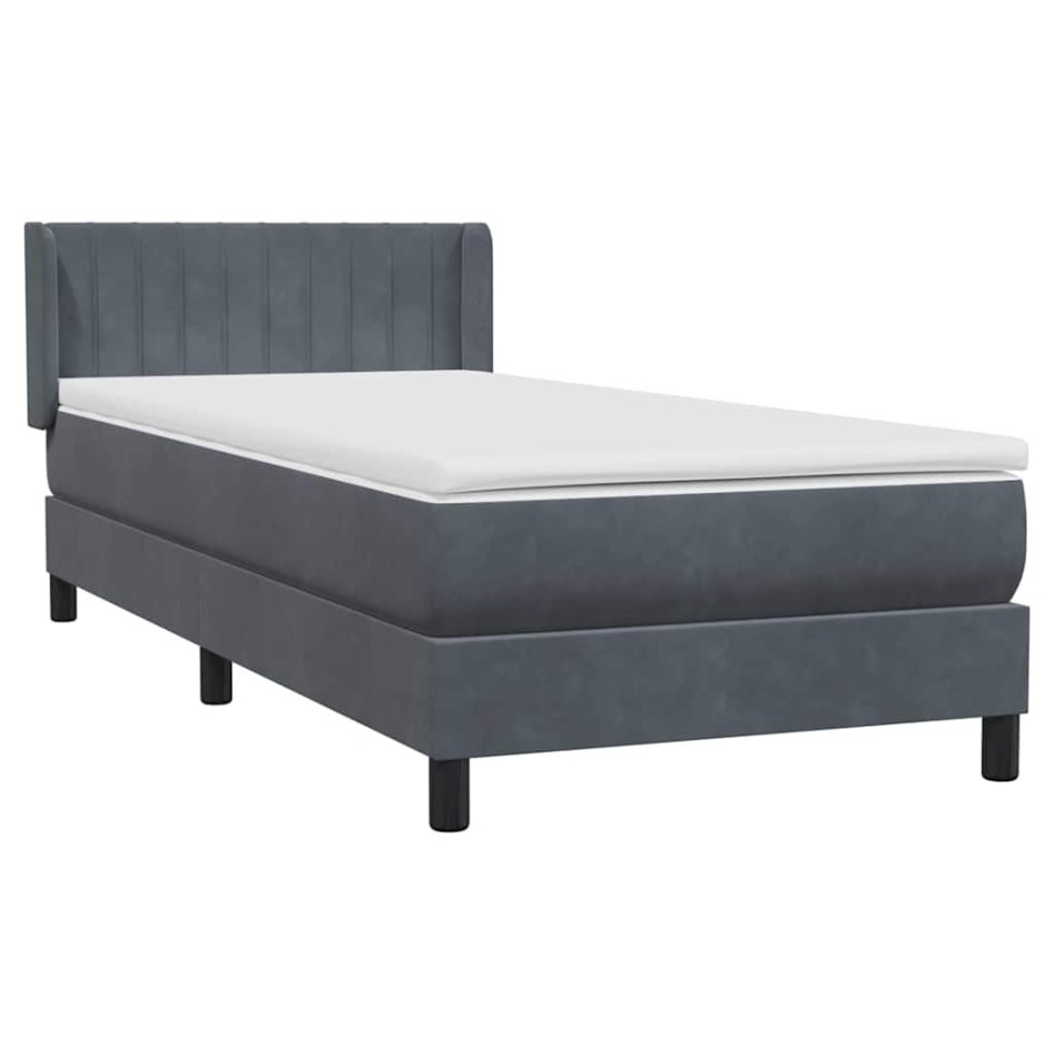 Cama box spring con colchón terciopelo gris oscuro 80x210