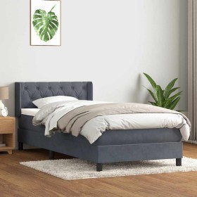 Cama box spring con colchón terciopelo gris oscuro 80x210