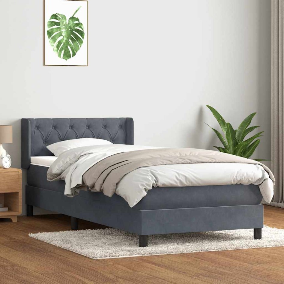 Cama box spring con colchón terciopelo gris oscuro 80x210