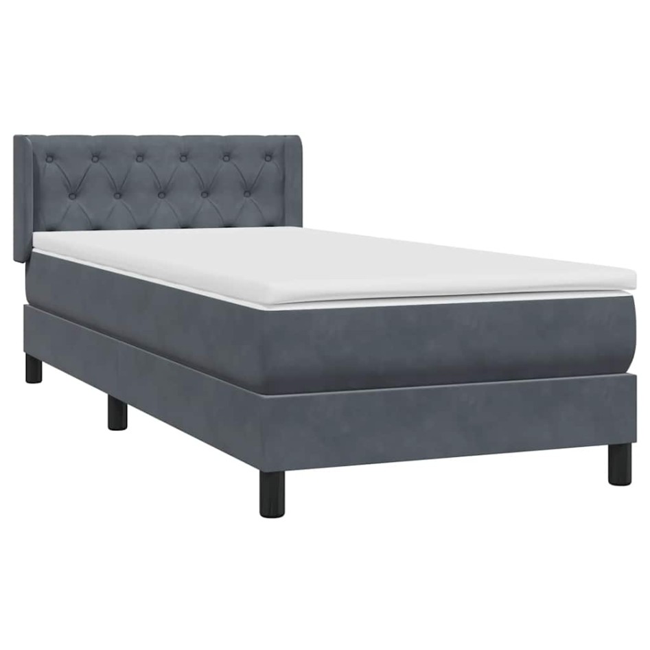 Cama box spring con colchón terciopelo gris oscuro 80x210