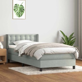 Cama box spring con colchón terciopelo gris claro 90x210