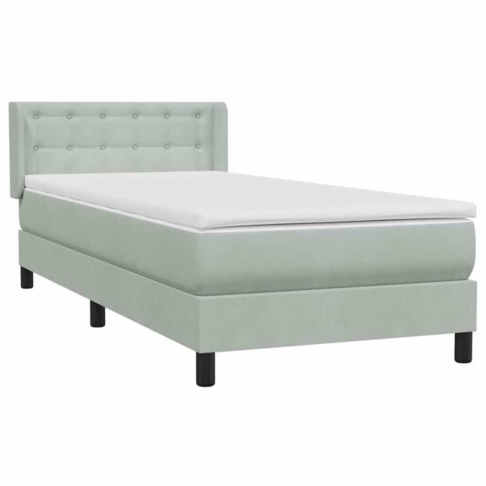 Cama box spring con colchón terciopelo gris claro 90x210