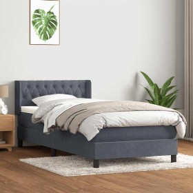Cama box spring con colchón terciopelo gris oscuro 90x210