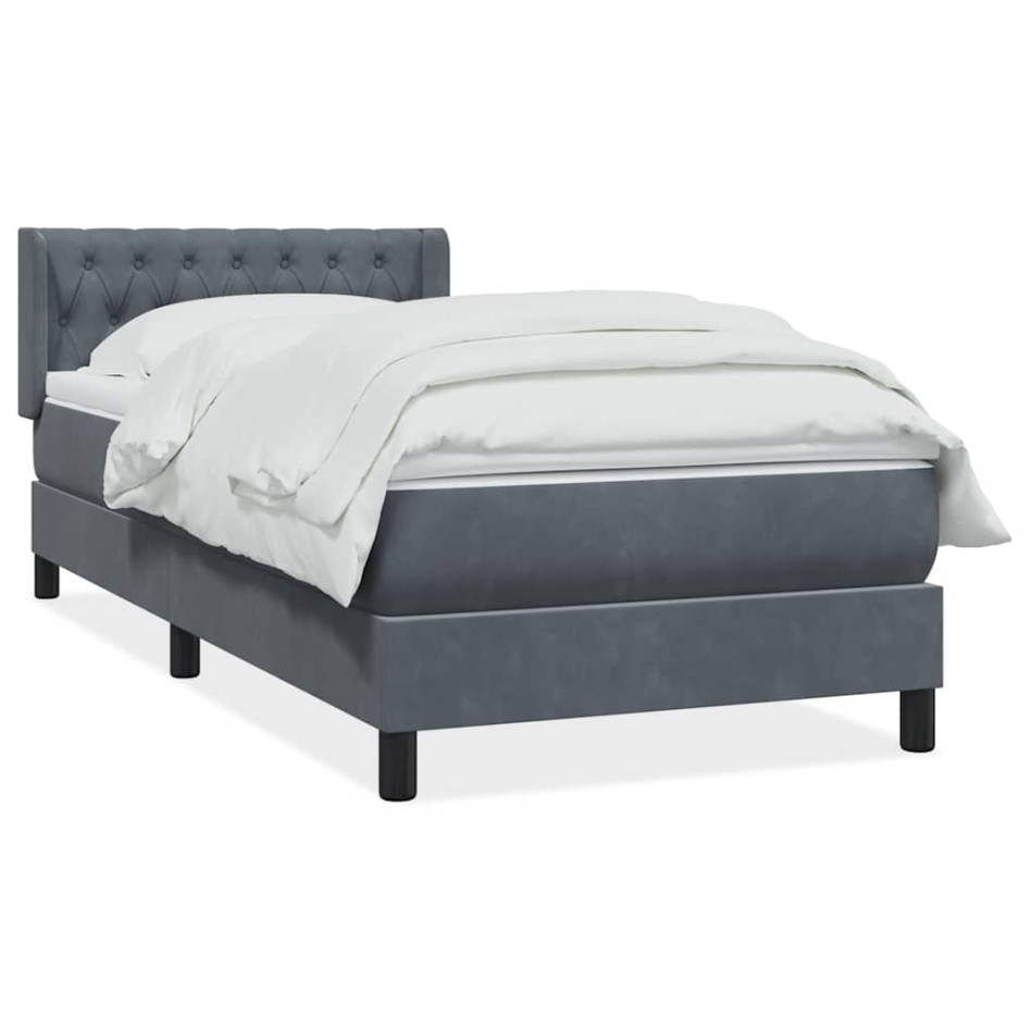 Cama box spring con colchón terciopelo gris oscuro 90x210