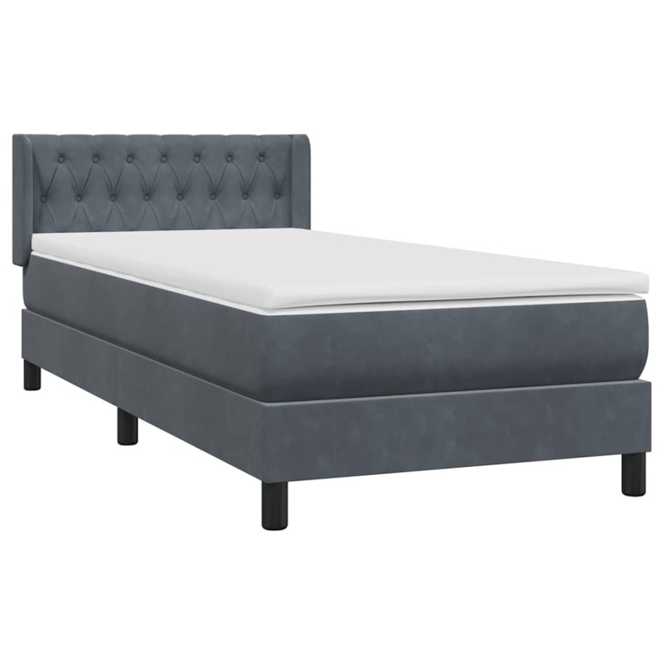 Cama box spring con colchón terciopelo gris oscuro 90x210