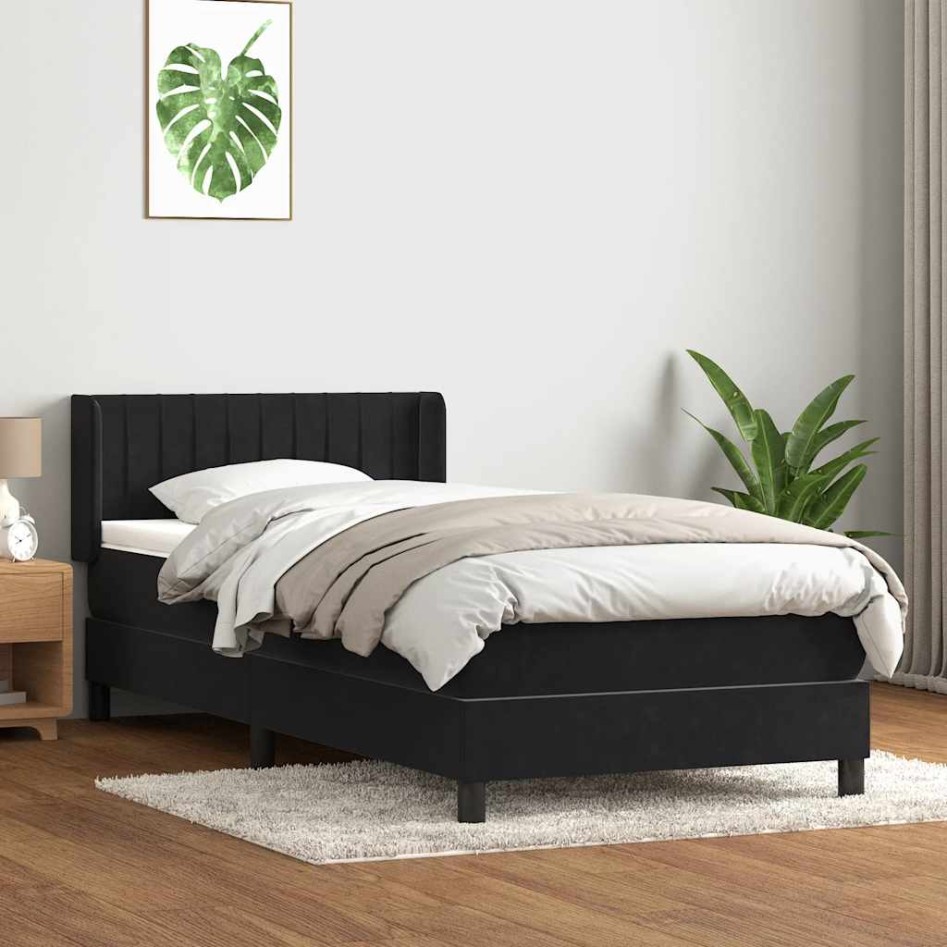 Cama box spring con colchón cuero sintético negro 90x210