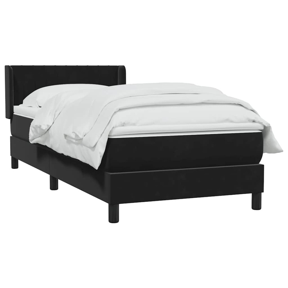 Cama box spring con colchón cuero sintético negro 90x210