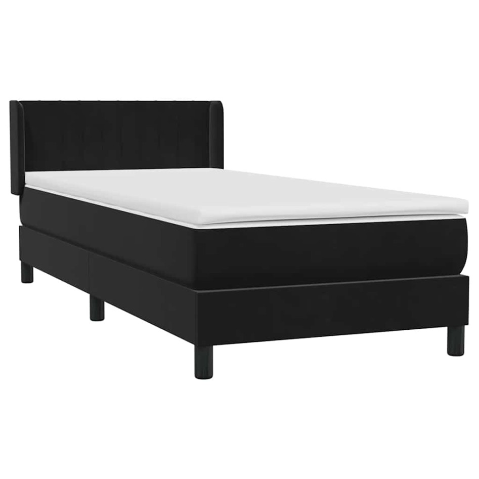 Cama box spring con colchón cuero sintético negro 90x210