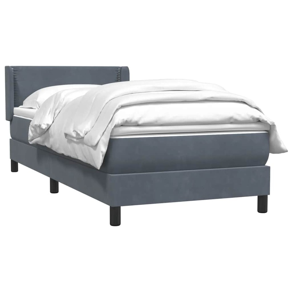 Cama box spring con colchón terciopelo gris oscuro 90x210
