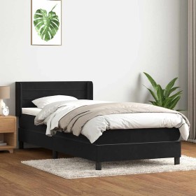 Cama box spring con colchón cuero sintético negro 90x210