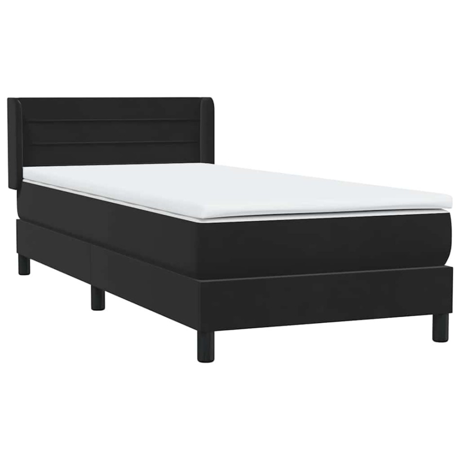 Cama box spring con colchón cuero sintético negro 90x210