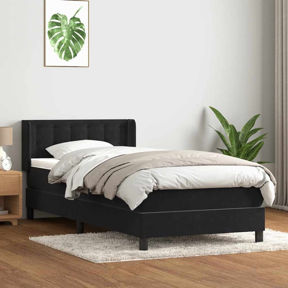 Cama box spring con colchón cuero sintético negro 90x210