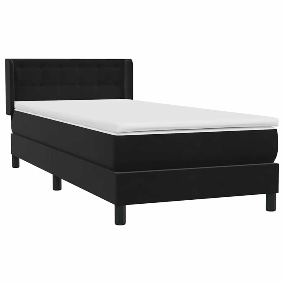 Cama box spring con colchón cuero sintético negro 90x210