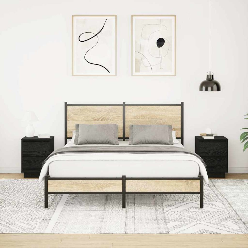 Mesillas de noche con luces LED 2 uds negro 38x34x50