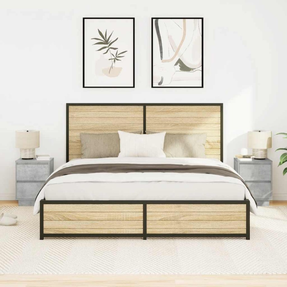 Mesitas de noche con luces LED 2 uds gris hormigón 38x34x50