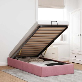 Estructura cama otomana sin colchón terciopelo rosa 90x200