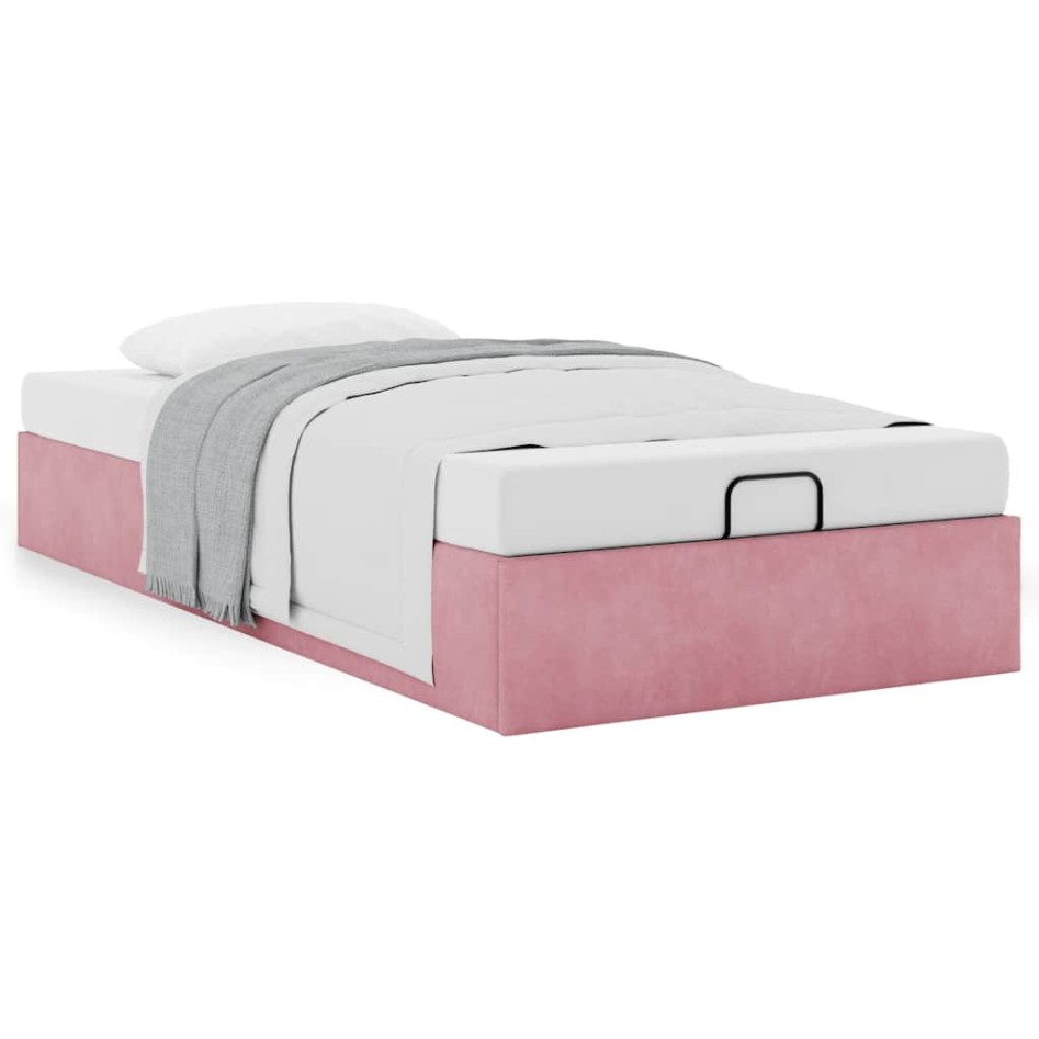 Estructura cama otomana sin colchón terciopelo rosa 90x200