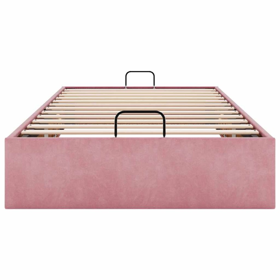 Estructura cama otomana sin colchón terciopelo rosa 90x200