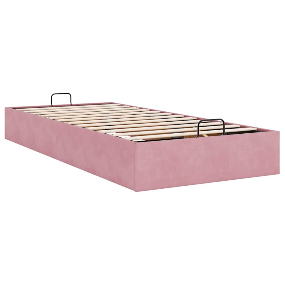 Estructura cama otomana sin colchón terciopelo rosa 90x200