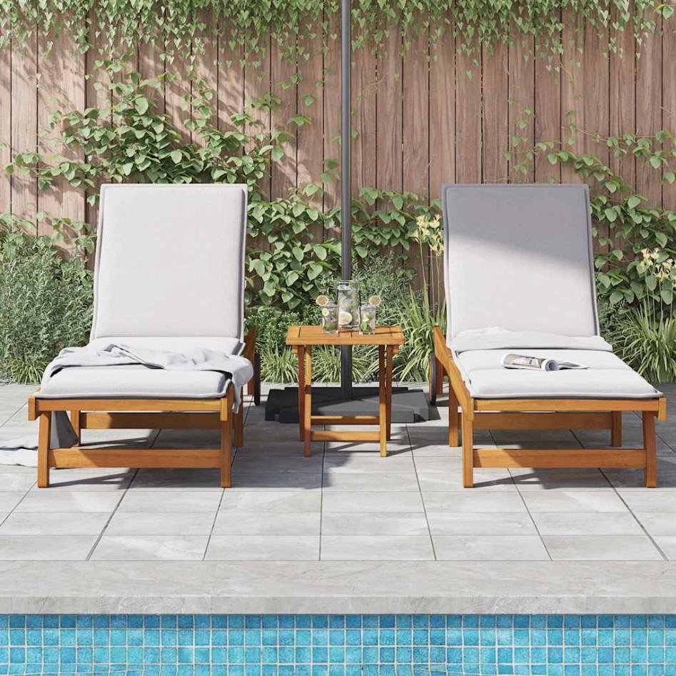Tumbonas con mesa 2 unidades madera maciza de