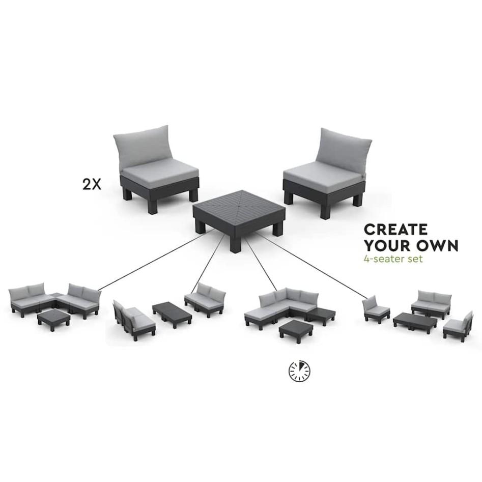 Sillón individual Keter Garden Elements Graphite con cojín gris