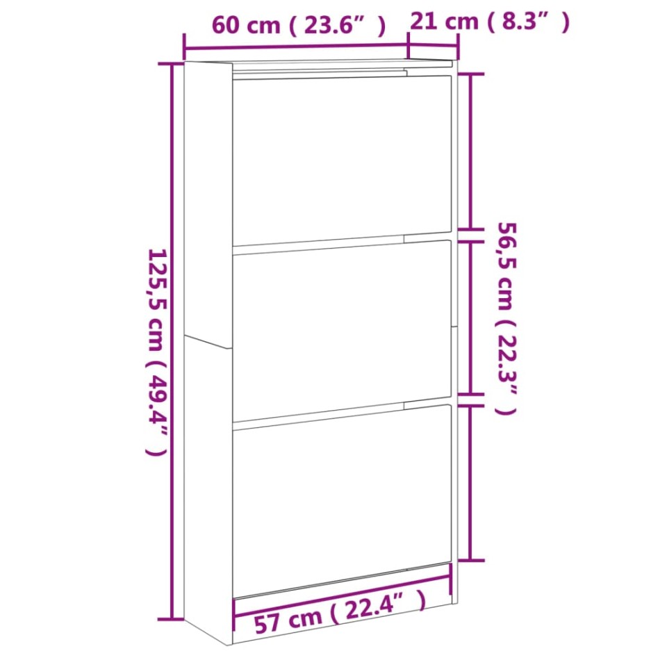 Zapatero de madera de ingeniería roble ahumado 60x21x125,5