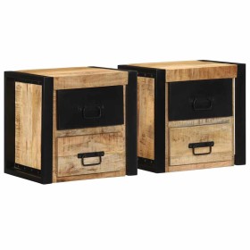 Mesitas de noche 2 uds 40x35x40 cm madera maciza rugosa