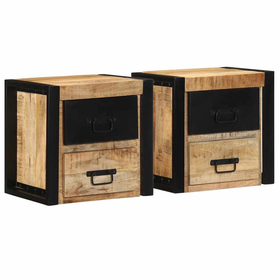 Mesitas de noche 2 uds 40x35x40 cm madera maciza rugosa