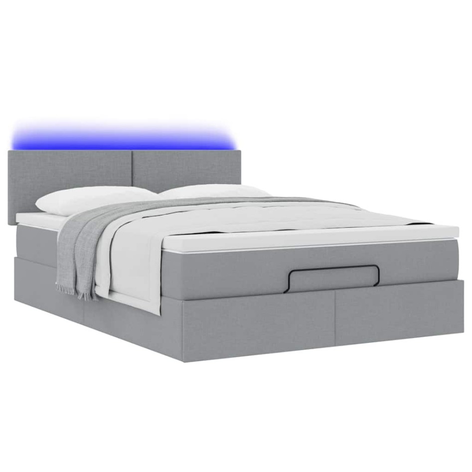 Cama otomana con colchón LED gris claro 140x190 cm