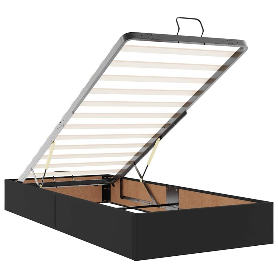 Estructura cama otomana colchón cuero sintético negro 90x200