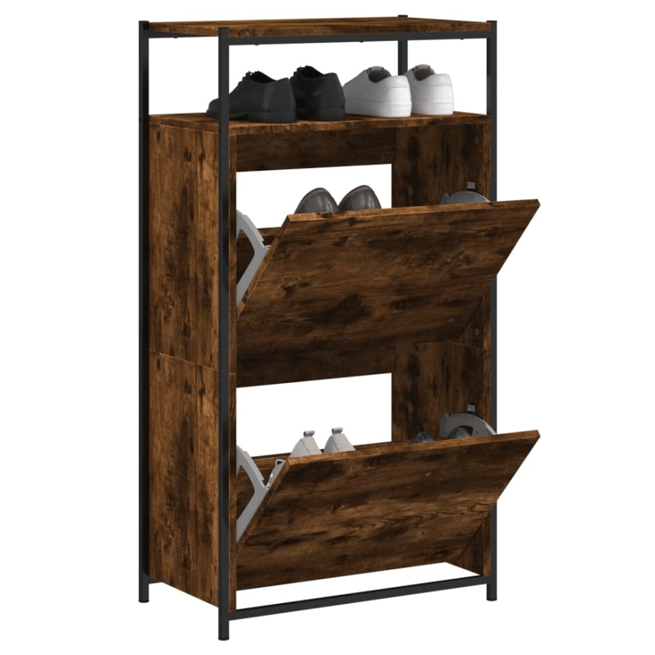 Zapatero de madera de ingeniería roble ahumado 60x34x112