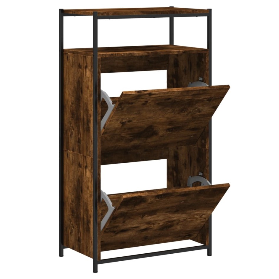 Zapatero de madera de ingeniería roble ahumado 60x34x112