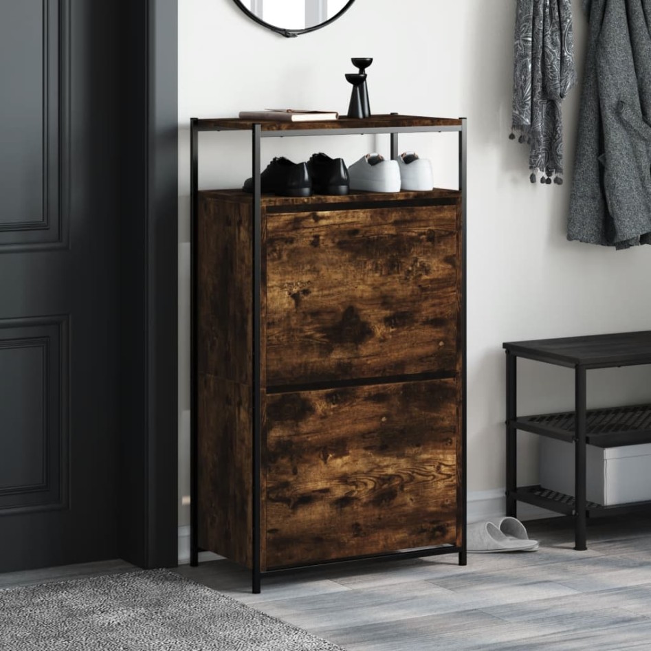 Zapatero de madera de ingeniería roble ahumado 60x34x112