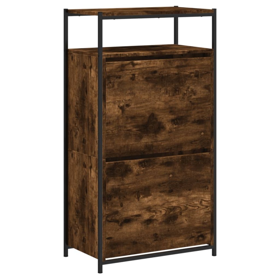 Zapatero de madera de ingeniería roble ahumado 60x34x112