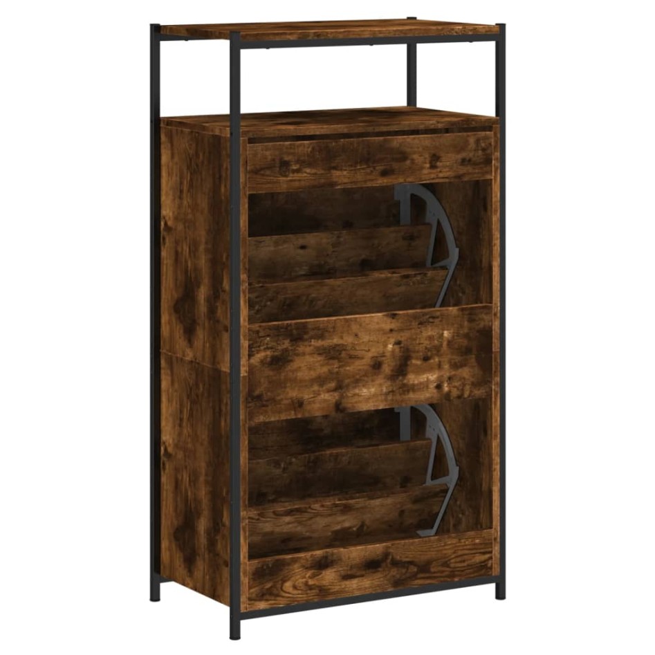 Zapatero de madera de ingeniería roble ahumado 60x34x112