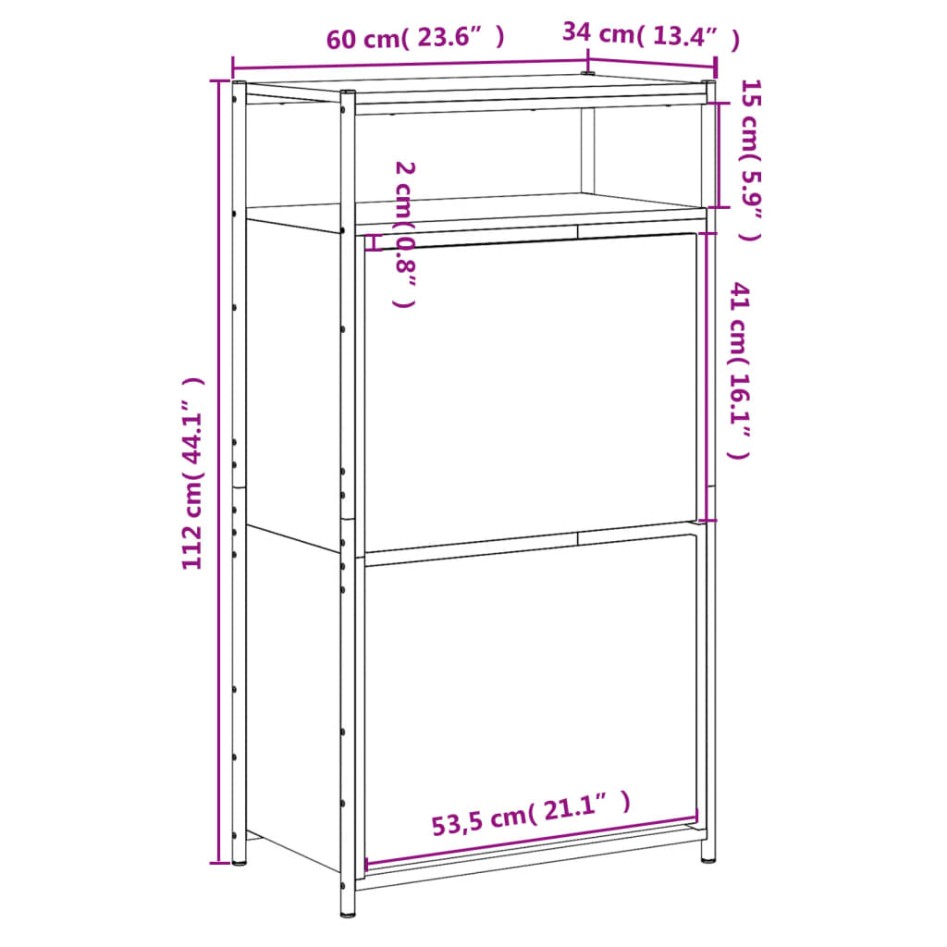 Zapatero de madera de ingeniería roble ahumado 60x34x112
