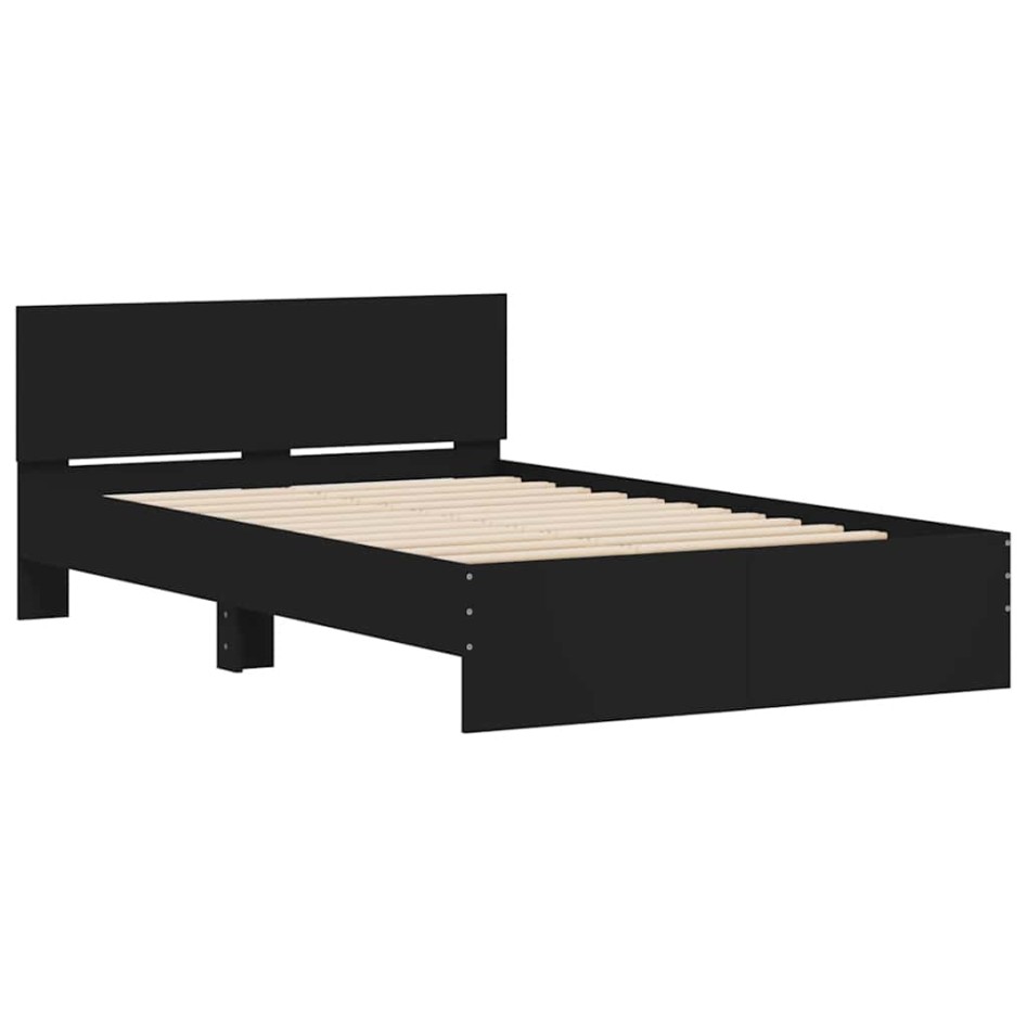 Estructura de cama con cabecero y luces LED negro 140x200