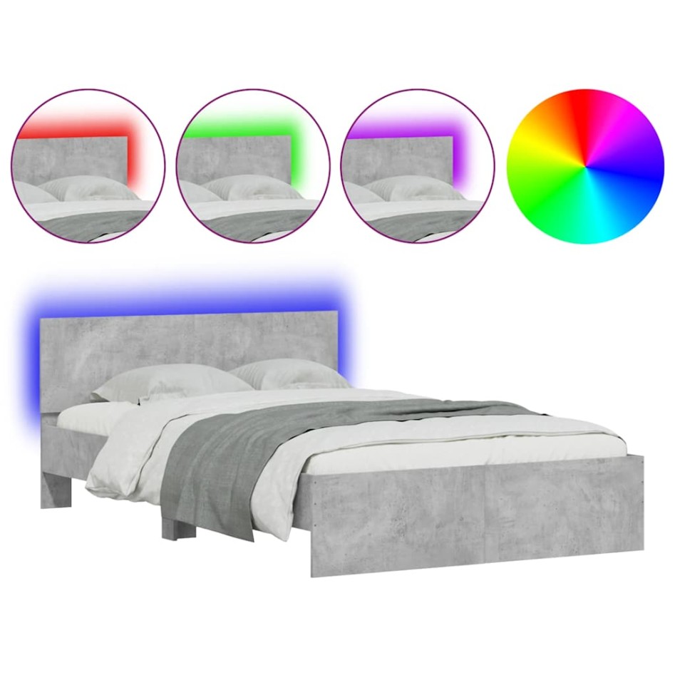 Estructura de cama cabecero y luces LED gris hormigón