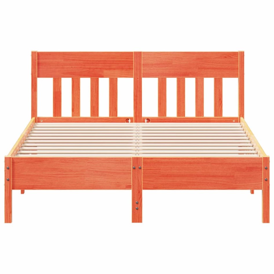 Estructura cama con cabecero madera pino marrón cera 140x200