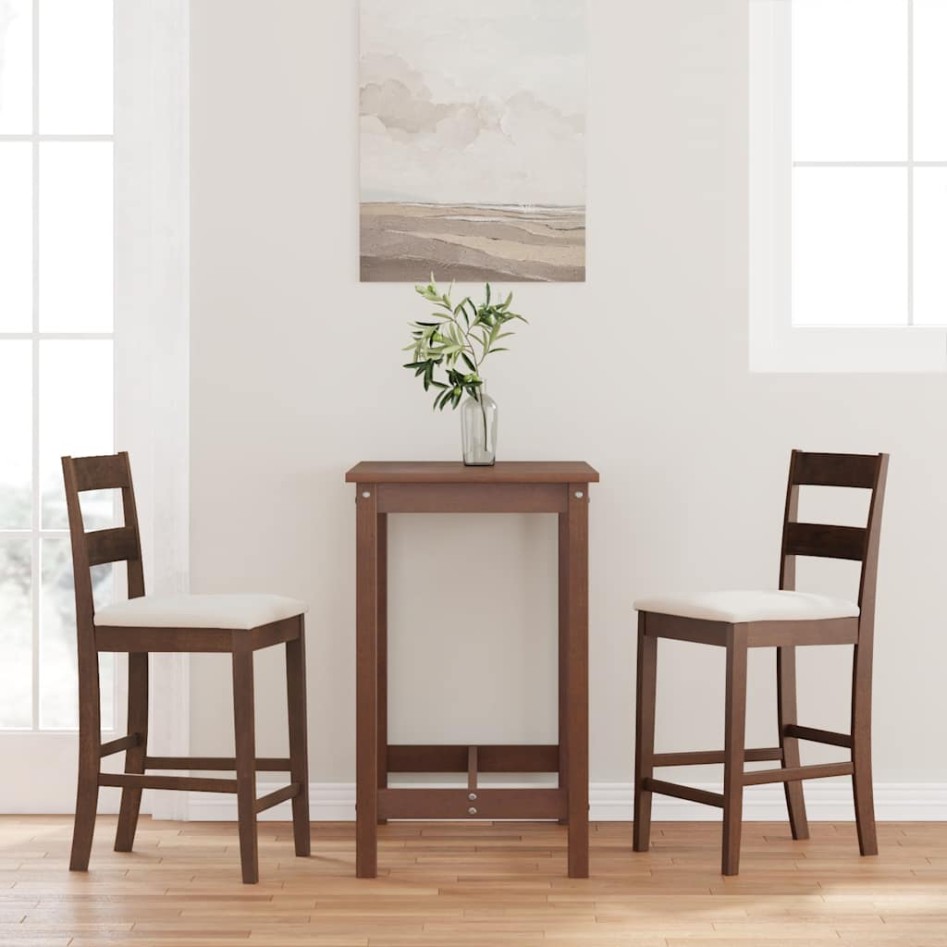 Taburetes de bar con cojines 2 uds madera maciza marrón