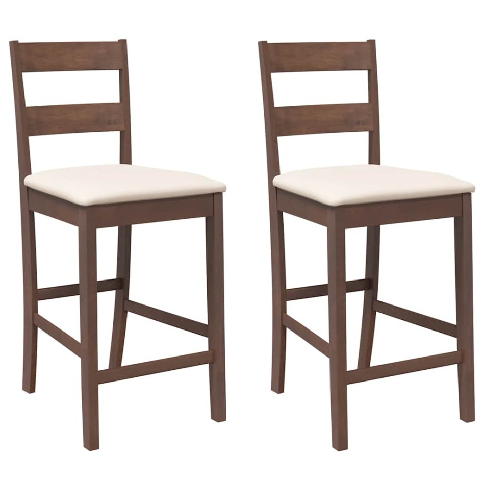 Taburetes de bar con cojines 2 uds madera maciza marrón